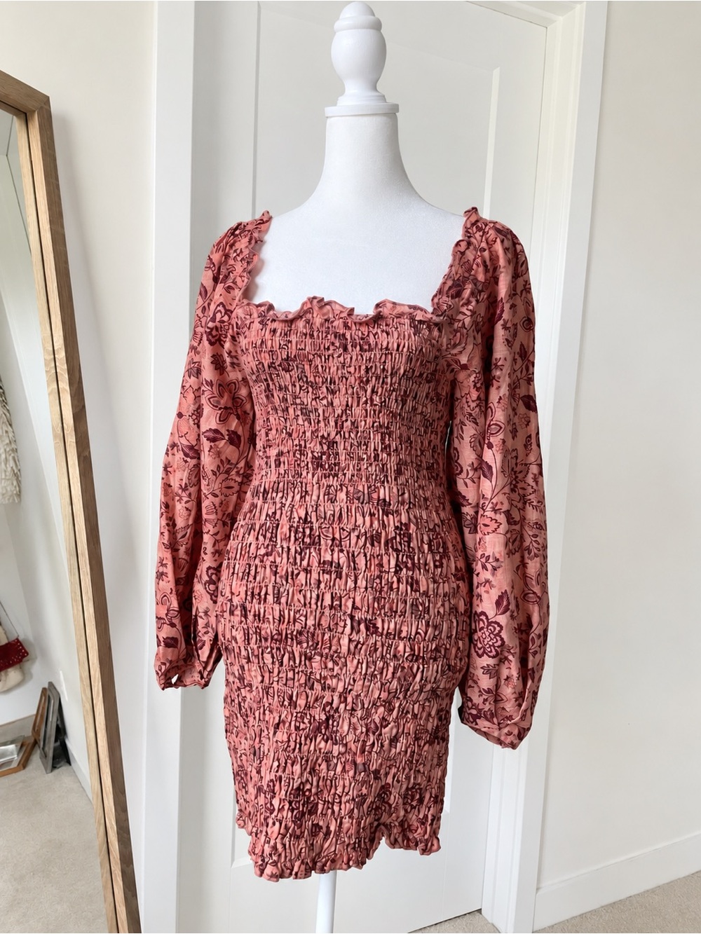 Free People Smock It To Me Floral Mini Dress Long Sleeve